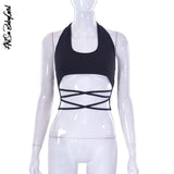 yipinpay Cropped Top Women Rave Festival Clothing Streetwear Outfits Solid Sleeveless Halter Tops Summer Clothes Bandage Tube Tops