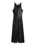 Yipinpay Black Sequin Dress Woman Halter Glitter Long Dress Women Off Shoulder Elegant Party Dresses Sexy Cocktail Evening Dresses