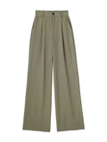 Yipinpay New Women Fashion Front Pleat Casual Straight Pants Office Ladies High Waist Pockets Full Length Trousers Mujer