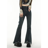 yipinpay Blue Women Jeans Tassels Flare Pants American Fashion Streetwear Style Wide Leg Jean Female Trouser Baggy Denim Pants