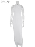 Yipinpay 18 Halter Neck Sexy Women White Long Dress High Slit Evening Party Dress Ladies Backless Bodycon Holiday Sundress 2023