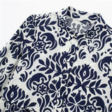 Yipinpay Blue Printed Long Dress Women Ruffle Shirt Dress Woman 2023 Ruched Midi Dresses Loose Casual Summer Women's Dresses