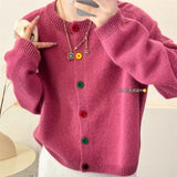 Yipinpay Sweet and Fresh Round Neck Colorful Button Knitwear Coat Academy Style Western Versatile Sweater Women's Cardigan