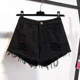 Yipinpay Size Denim With Ruffled Shorts Women's Summer High Waisted Loose Hole Wide Leg Student A-line Hot Pants Basic Short Jeans