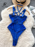 Yipinpay Sexy Hollow Out Playsuits Female Strap Transparent Thin Slim Jumpsuits 2024 Summer Mesh Lace Halter Club Bodysuits