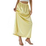Yipinpay Women Half Slip Underskirt Summer Fall y2k Clothes Solid Color Elastic Waist Inner Lining Midi Skirt Long Underskirt for Ladies