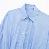 Yipinpay Blue Striped Shirt Woman Asymmetric Crop Top Women Long Sleeve Button Up Shirt Woman Fashion Streetwear Chic Woman Blouse