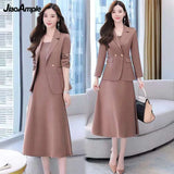 Yipinpay Women's Autumn Winter Suit Jacket Dress Set 2024 New Fashion Korean Elegant Temperament Blazers Suspender Midi Skirt Two-piece