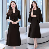 Yipinpay Women's Autumn Winter Suit Jacket Dress Set 2024 New Fashion Korean Elegant Temperament Blazers Suspender Midi Skirt Two-piece