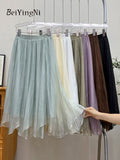 yipinpay Irregular Fairy Skirt Women Korean Fashion 2023 Summer Pleated High Waist Skirts Girls Elegant White A-line Faldas