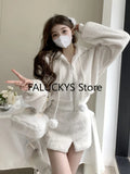 Yipinpay Solid Two-piece Skirt Sets Women Zipper Hoodies Jacket + Split Mini Skirt Autumn Winter Sexy Korean Style Outfits New