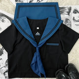 Yipinpay School Girl JK Uniform Skirts Suit Women Girl Bow Sailor Blouses Pleated Short Skirt Sailor Uniform JK Navy Costumes