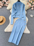 Yipinpay Winter Fashion Knitted Suits Women Slim Knit Vest+Elastic Long Skirt+Warm Cardigans 2024 OL Sweater Three Pieces Sets