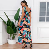 Yipinpay European and American New Large Size Fashion Sleeveless Bow Sling Printed Big Swing Beach Skirt Dress Women