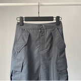 yipinpay Women's Cargo Skirt Europe America Style Baggy Drawstring Split Versatile Temperament Recreational Medium and Long Cargo Skirt