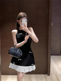 Yipinpay Vintage Dresses Women Bowknot Sleeveless Halter Ruffles Summer New Slim Elegant Mini Dress Party Chic Female Sweet