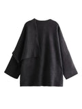 Yipinpay Women Dark Gray Asymmetrical Scarf Crop Knit Coat Vintage Oversize Female Winter Warm Outerwear