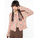 yipinpay Women Pink Cardigan Sweater Outerwear Short Fashion Vintage Leisure Lazy Wind Winter Thicken Warm Long Sleeve Knitting Coat