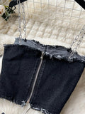 Yipinpay Streetwear Cool Y2K Sexy Denim Suits Women Strap Short Tank Top+ Split Bodycon Skirt Fashion Hotsweet Two Pieces Sets