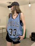 Yipinpay New Sweet Spicy Sleeveless T-shirt Women Outer Wear Blue Loose Letters Sports Tank Top Basketball Vest Women Clothing
