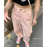 yipinpay Womans Jeans High Waist Wide Leg Denim Trouser Baggy Chic Design Ladies Pink Streetwear Vintage Straight Loose Jean Pants