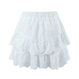 Yipinpay New Women Floral Embroidery White Mini Skirt Lady Vintage Elastic Waist Holiday Summer Skirts