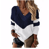 Yipinpay Autumn Winter V-neck Women's Pullover Leopard Striped Vintage Long Sleeve Knit Top Korean Fashion Pink Women Sweater Jersey
