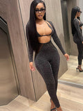 Yipinpay Low Cut Long Sleeve Glitter Jumpsuits Women Mesh Patchwork Camisole One Piece Rompers 2023 Summer Fairy Gunge Clothes 911