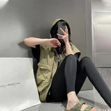 Yipinpay Versatile Covering Flesh Hooded Vest Women Coat Summer New Fashion Safari Style Thin Sleeveless Vest Top Women Clothing