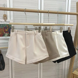 Yipinpay Cortos De Mujer High Waisted Shorts Feminino Wild Solid Simple Casual Suit Black Wide Leg Shorts Women White Spring