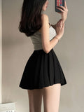 Yipinpay Micro Pleated Skirt Women Sexy Skort Vintage Preppy High Waist A-line Black Mini Skirt Y2k Shorts School Casual Summer