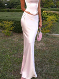 Yipinpay MO Elegant Solid Satin Women'S Skirt 2023 Fashion Slim High Waist Maxi Skirts Elegant Simple Slik Casual Female Clothing