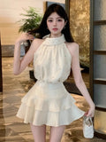 Yipinpay Woman Two Piece Set Sexy Elegant Crop Tank Tops Rhinestone Camis Slim Mini Skirts Summer Fashion Ladies Suits Chic