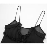 Yipinpay Black Ruffle Tank Top Female Sexy See Through Tops Woman Backless Sleeveless Transparent Top Women Streetwear Summer Tops 0407
