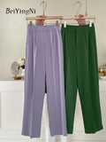 Yipinpay Summer Women Wide Leg Pants Elegant Pleated Casual Korean Loose Baggy Straight Pant Female Black Green Suit Trousers