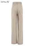 Yipinpay Elegant Khaki High Waist Pants Pleated Cotton Linen Wide Legs Trousers Office Ladies Summer 2023 Floor-Length Pants