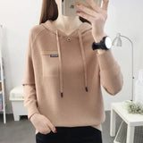 Yipinpay Pullover Sweater 2024 New Thin Knitwear Hooded Sweater Loose Long Sleeve Solid Pullover Sweater Coat Undercoat Women Top