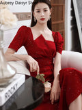 Yipinpay Elegant Midi Dress Women Casual Sequin Irregular Design Formal Dress Female Summer Wedding Evening Party Dress New In