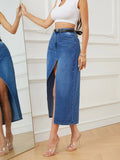 Yipinpay New Arrival Women's Irregular Slit Denim Skirt Fashion Loose Sexy Mid-Length Jeans Skirt Casual Ladies Clothing XS-L