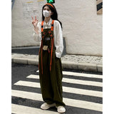 Yipinpay Women's Casual Suspender Overalls Vintage Fashion Straight Wide Leg Pants Tooling Style Baggy Mopping Trouser All Season
