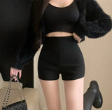 Yipinpay Sexy Shorts Women Autumn Winter Slim Stretch Basic High Waist Black Warp Hip Streetwear Fashion Female Shorts Casual