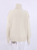 Yipinpay Warm Turtleneck Sweater Women Drop Shoulder Knitted Winter Oversized Pullover Long Sleeve Loose Knitting Tops Female