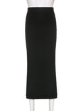 Yipinpay Streetwear Y2k Long Skirt Women Fashion Casual Black Lace-up High Waist Patchwork Sexy Slim Knitted Maxi Skirt Gothic