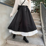 Yipinpay Women Skirts High Waist Student Korean Style Dark Vintage Patchwork Long A-line Simply Skirt Skirts Women Fashion 2023