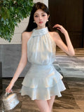 Yipinpay Woman Two Piece Set Sexy Elegant Crop Tank Tops Rhinestone Camis Slim Mini Skirts Summer Fashion Ladies Suits Chic