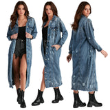 Yipinpay Size S-3xl Fashion Denim Coat Women Single Breasted Cardigan Jacket Women'S Ripped Long Sleeve Denim Trench Coat