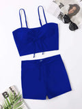 Yipinpay Up Women Swimwear High Waist Shorts Bikini Vintage Floral Solid Bikini Set Tie Sexy Female Swimsuit Beachwear Bathing Suits