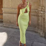 Yipinpay Pleated Long Dress Women Summer Cut Out Elegant Party Dresses For Women 2023 Asymmetric Bodycon Dress Sexy Evening Dresses