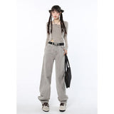 yipinpay Grey Women Jeans High Waist Vintage Straight Denim Pants Streetwear Style American Fashion Female Wide Leg Denim Trouser