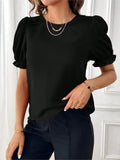 Yipinpay Women's Blouses Top 2024 Summer New Fashion Red O Neck Lantern Short Sleeve Streetwear Casual Black Shirts For Women Clothing